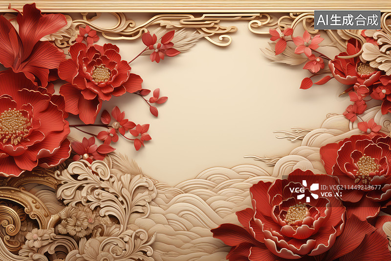 【AI数字艺术】木雕浮雕风格传统文化中式背景墙图片素材