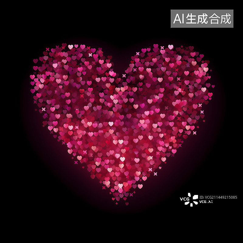 【AI数字艺术】黑色背景下心形装饰的特写镜头图片素材