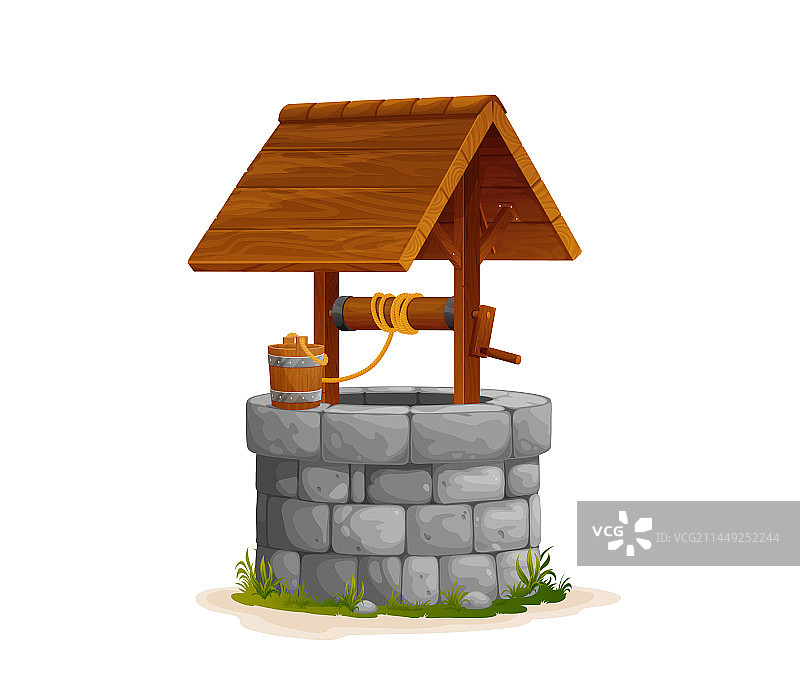 卡通农场石头水井与木桶图片素材