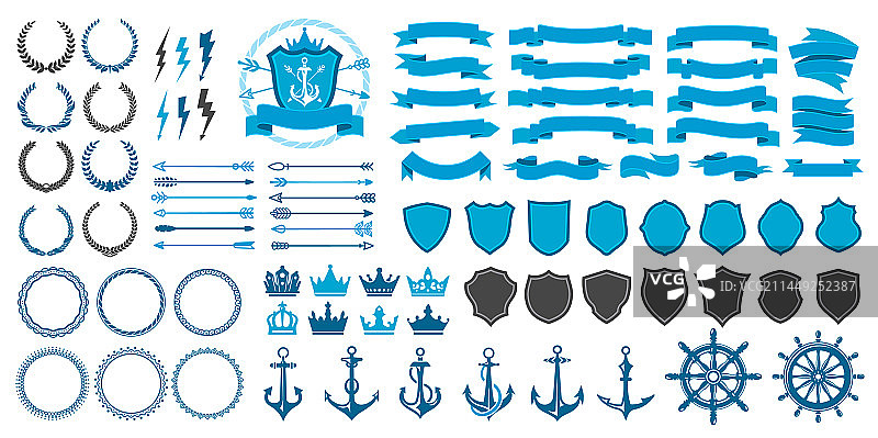 复古月桂花环皇冠箭头徽章图片素材