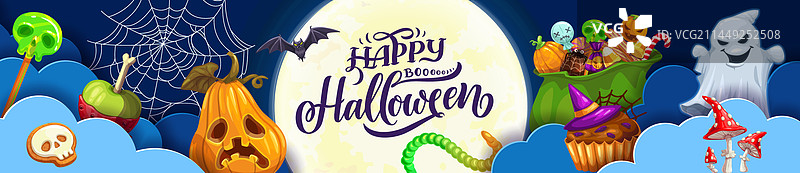 万圣节剪纸风格横幅糖果图片素材