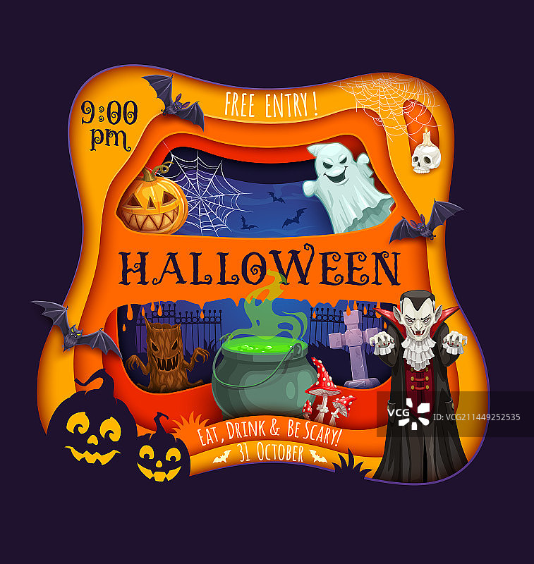 万圣节剪纸风格墓地图图片素材