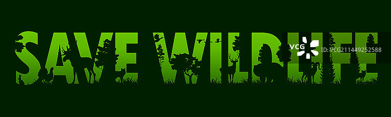 拯救野生动物横幅，动物和鸟类剪影图片素材