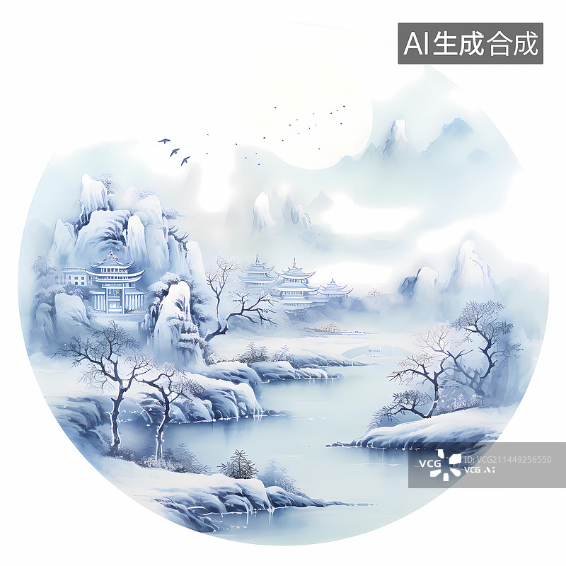 【AI数字艺术】水墨写意中国山水画图片素材