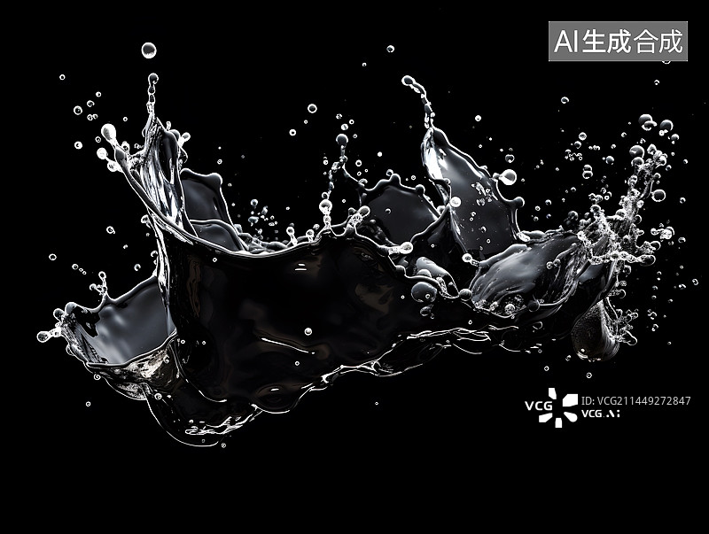 【AI数字艺术】黑背景下的水花图片素材