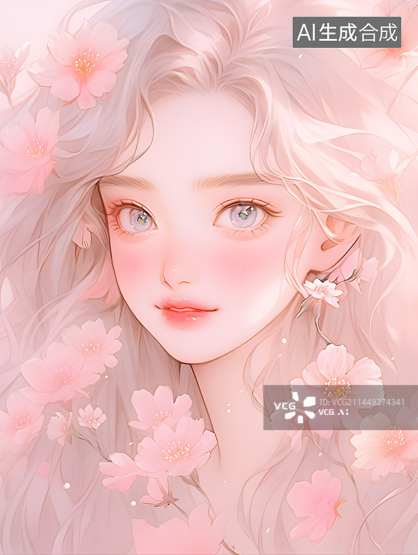 【AI数字艺术】美女鲜花唯美肖像插画图片素材