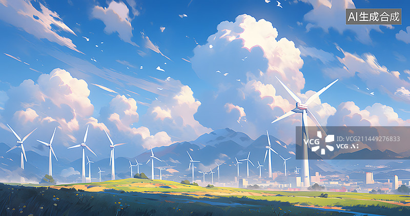 【AI数字艺术】风力发电清洁能源插画图片素材