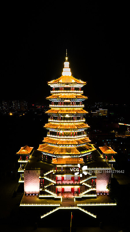 辽源魁星楼航拍夜景图片素材