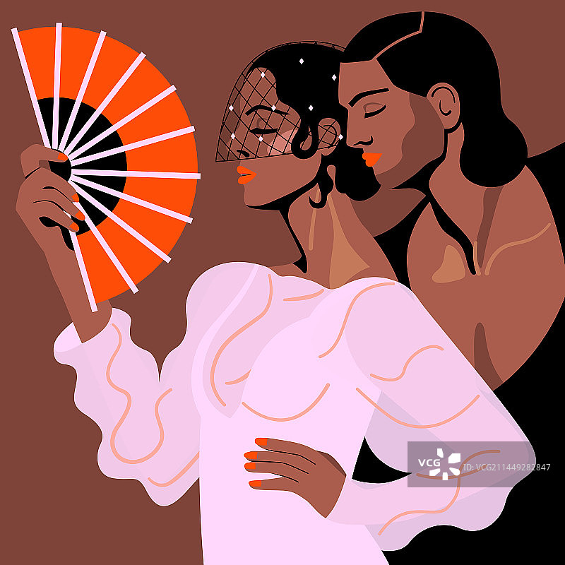 拿着扇子的探戈男女舞者图片素材