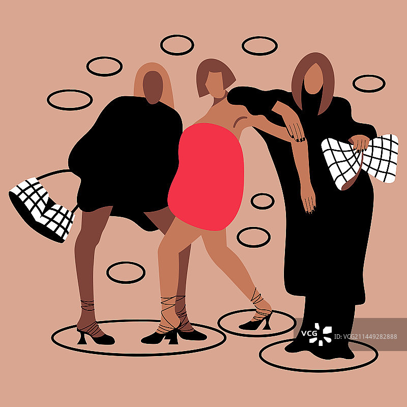 三个极简扁平风高级时尚女模特图片素材