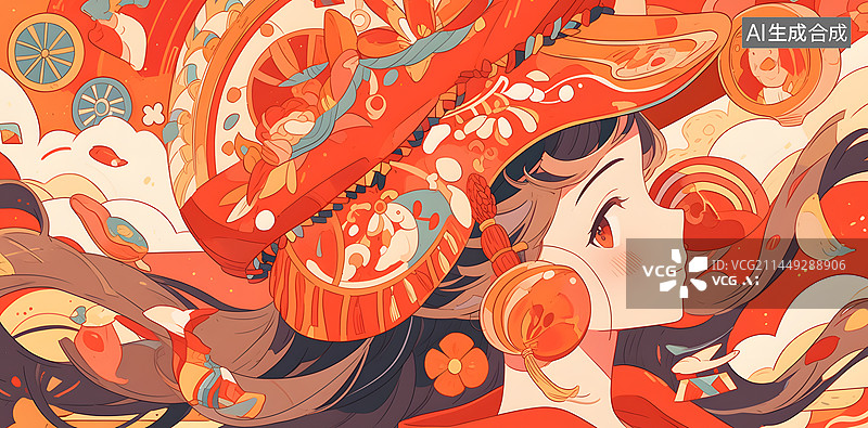 【AI数字艺术】中国风少女节日插画图片素材