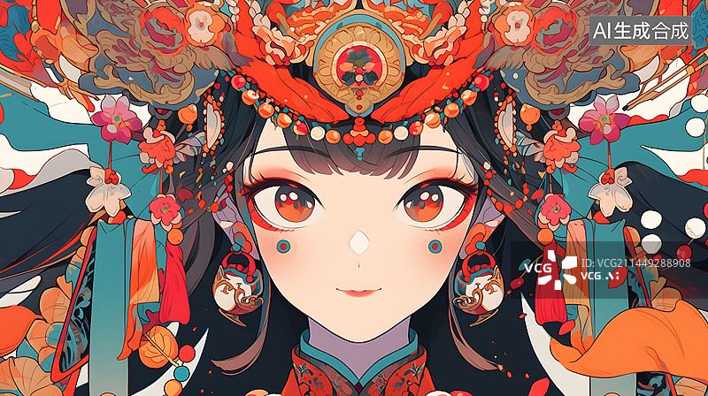 【AI数字艺术】中国风少女节日插画图片素材