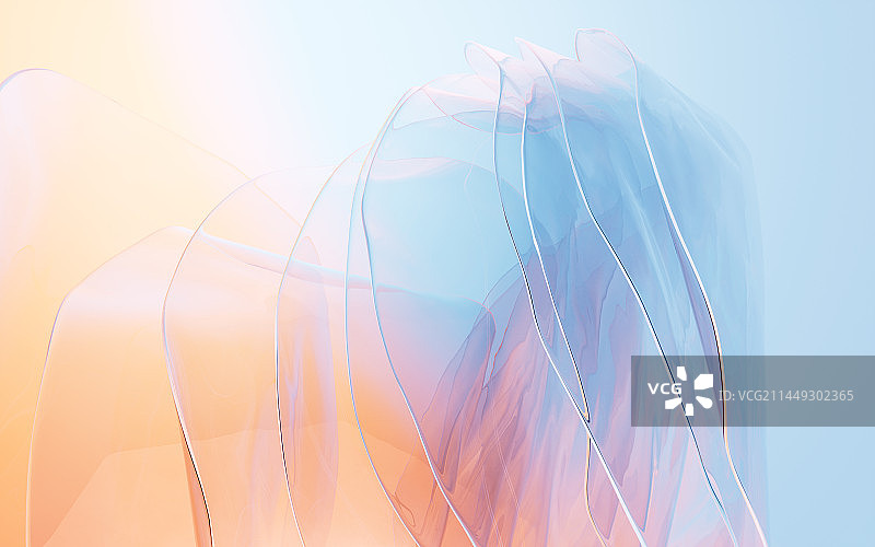 飘动的多层玻璃渐变曲面3D渲染图片素材