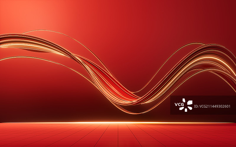流动的红色曲线背景3D渲染图片素材