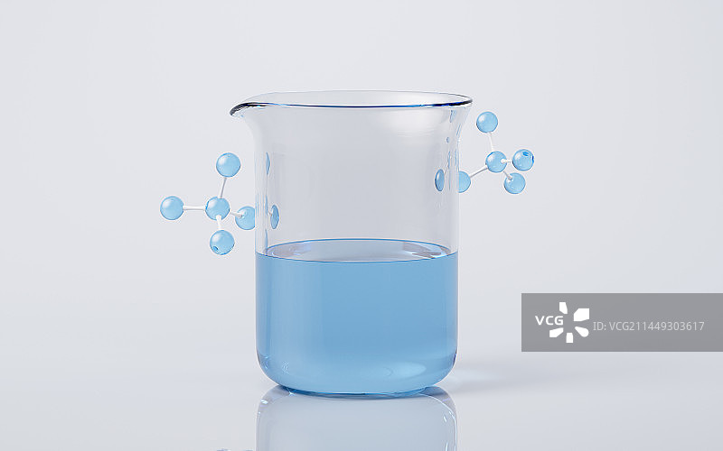 烧杯与分子结构3D渲染图片素材