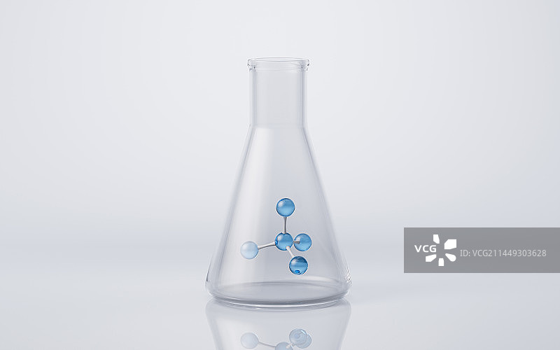 烧杯与分子结构3D渲染图片素材