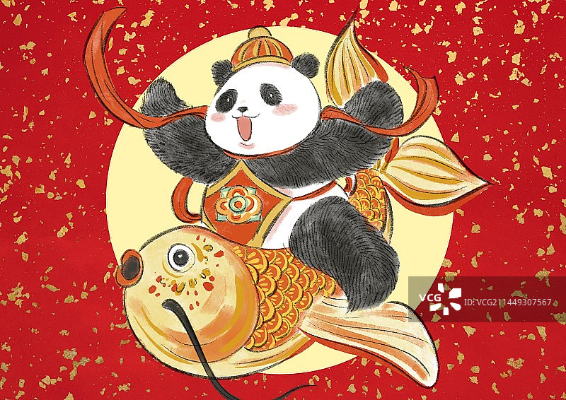可爱熊猫春节红包插画图片素材