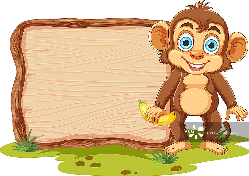 可爱猴子拿空木板图片素材