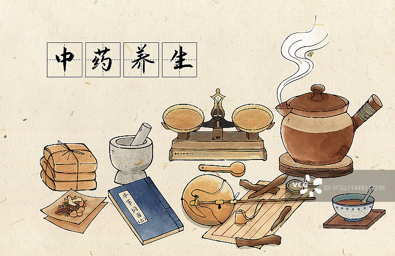 中医养生国风插画图片素材