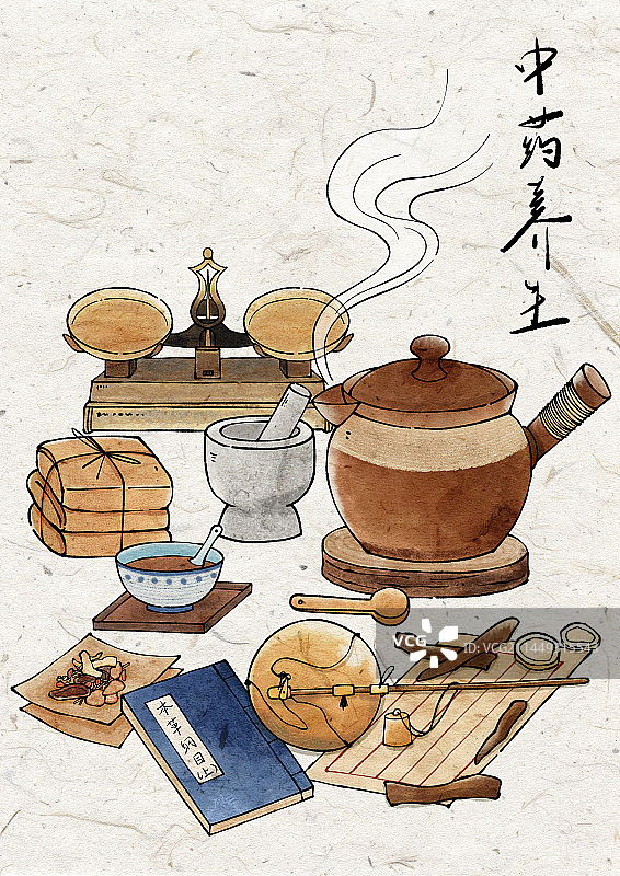 中医养生国风插画图片素材