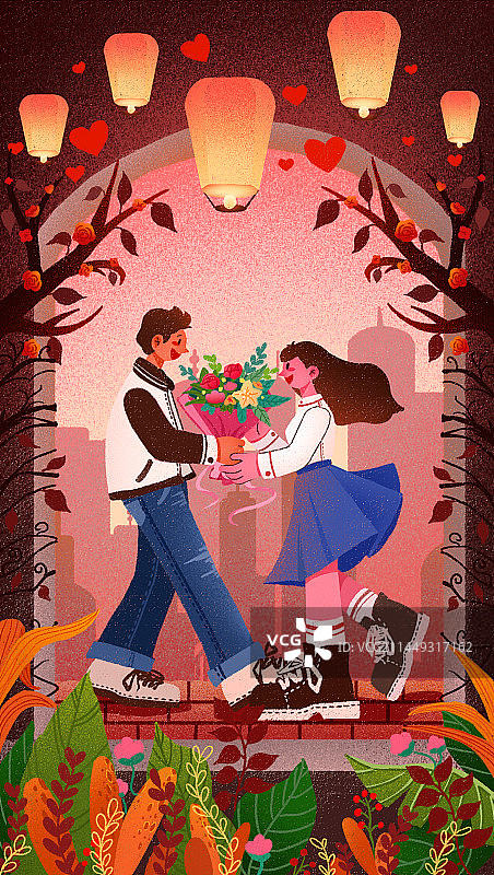 七夕节扁平风氛围感插画图片素材