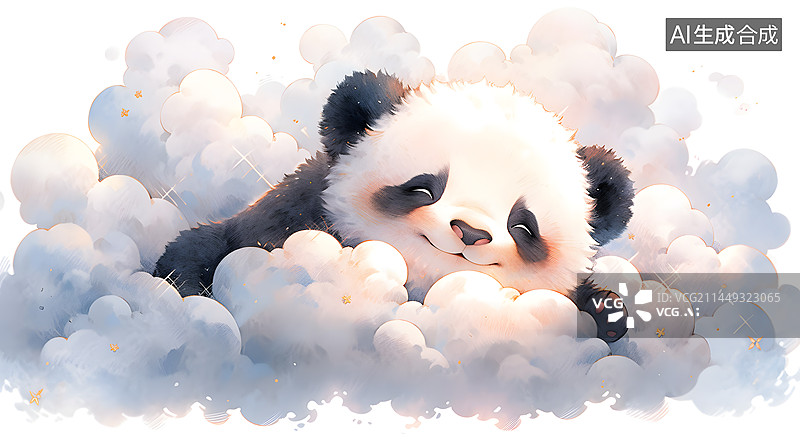 【AI数字艺术】云朵上的可爱熊猫图片素材
