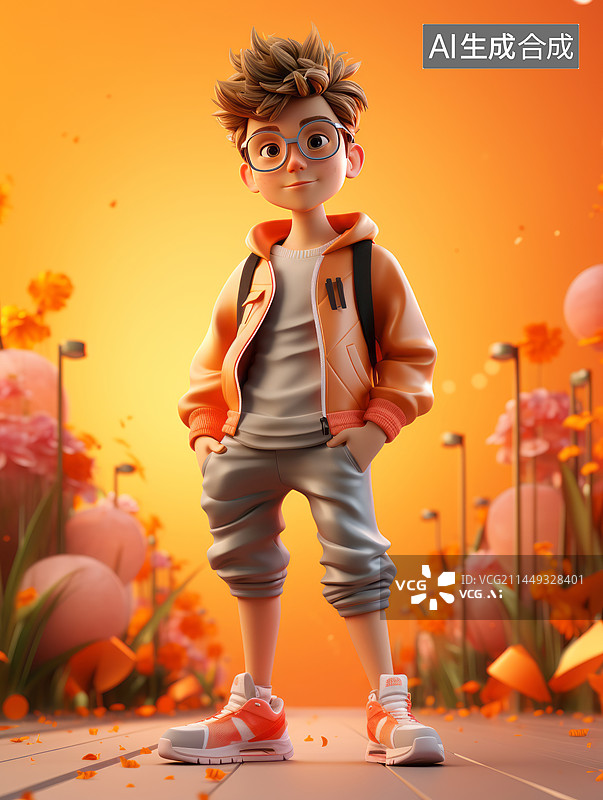 【AI数字艺术】卡通时尚男孩三维图形插画图片素材