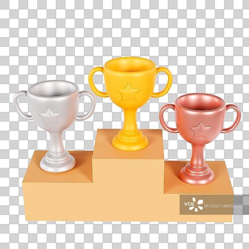 3D立体免抠奖杯金银铜奖牌元素图片素材