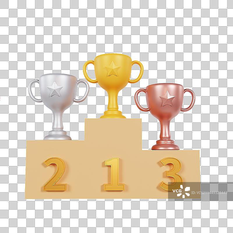 3D立体免抠奖杯金银铜奖牌元素图片素材