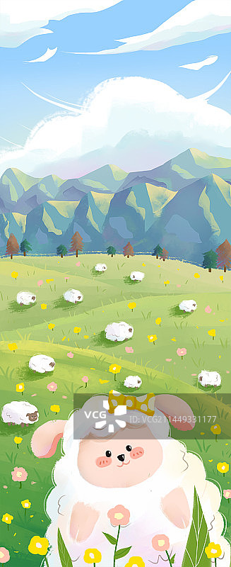 山间小羊清新肌理插画图片素材