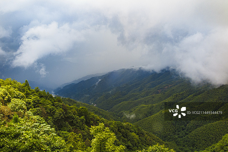 中国江西井冈山风景名胜区黄洋界哨口风光，井冈山黄洋界云雾、云海图片素材