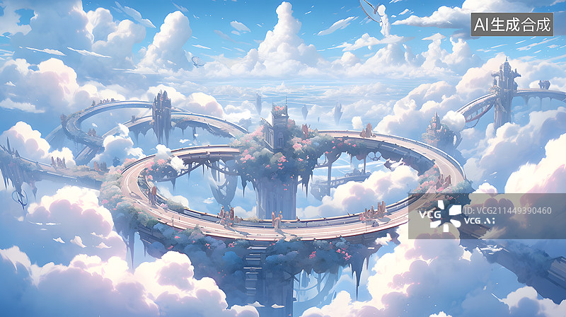 【AI数字艺术】天空上的城市建筑图片素材