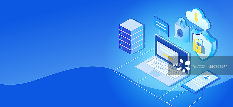 网络数据信息安全矢量插画海报图片素材