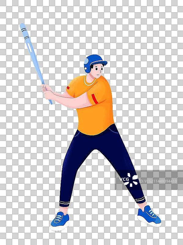 扁平插画一个青年男人在打棒球图片素材