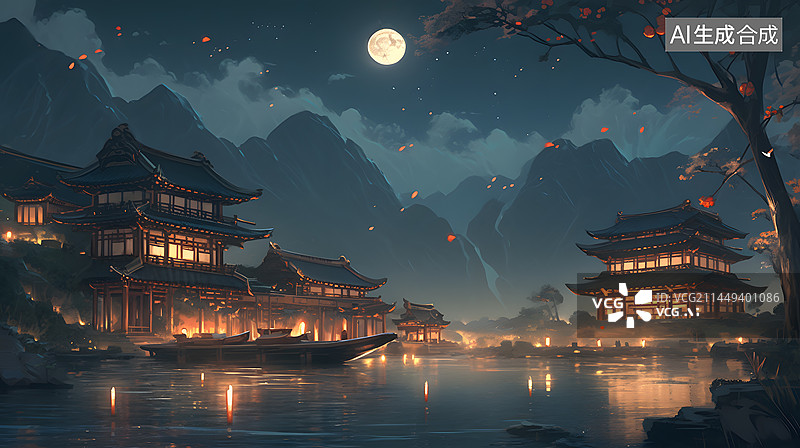 【AI数字艺术】中国古代建筑楼宇图片素材