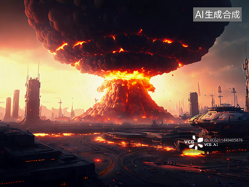 【AI数字艺术】战场战争爆炸场面海报背景图片素材