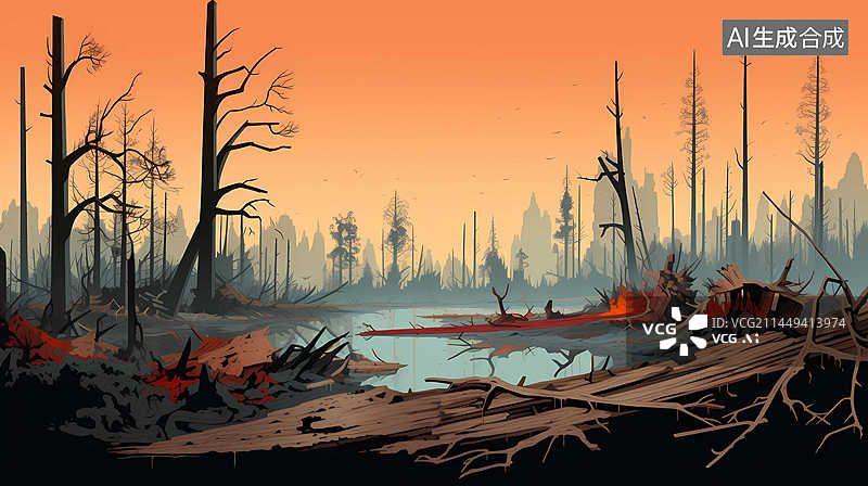 【AI数字艺术】森林破坏图片素材