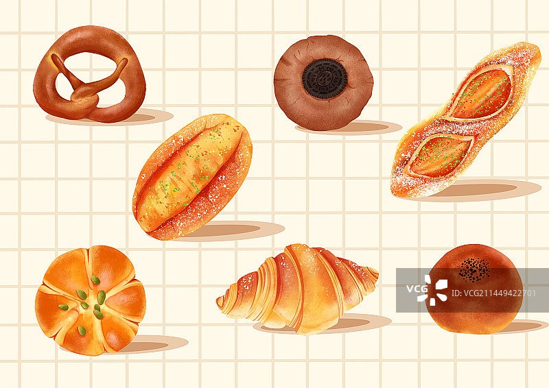 手绘面包组图图片素材