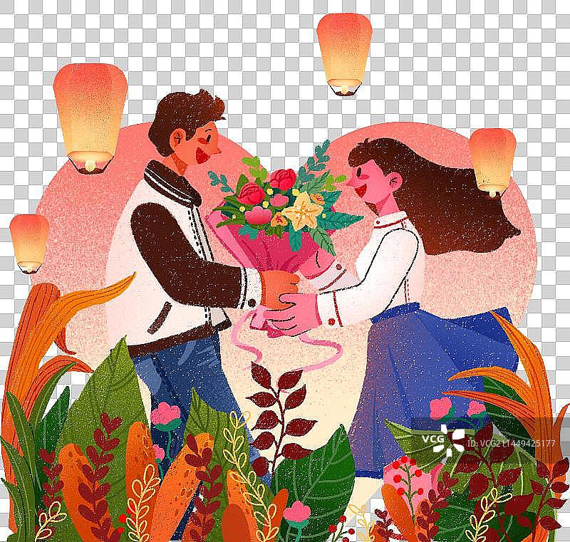 七夕节情侣扁平风免抠素材图片素材