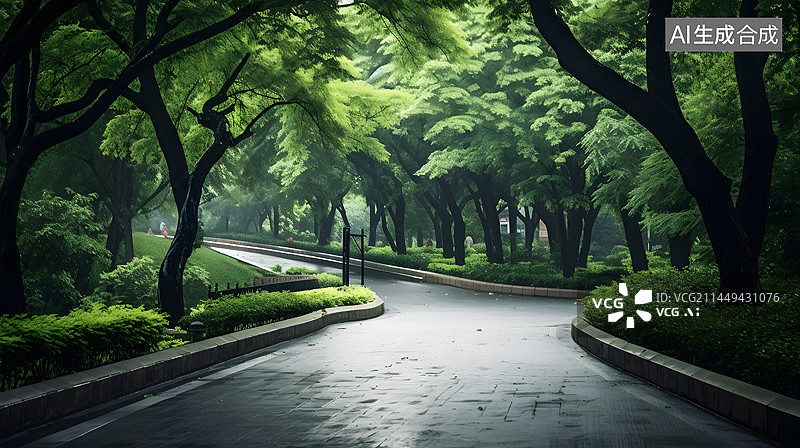 【AI数字艺术】绿树环绕的森林公园图片素材