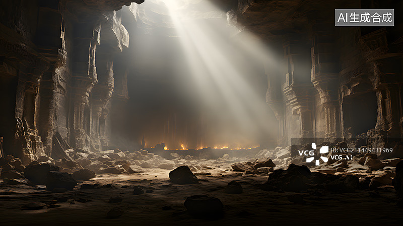 【AI数字艺术】阳光穿过的洞穴图片素材