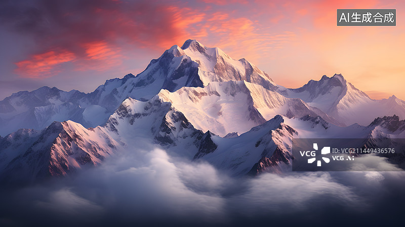 【AI数字艺术】雪山和日照金山图片素材