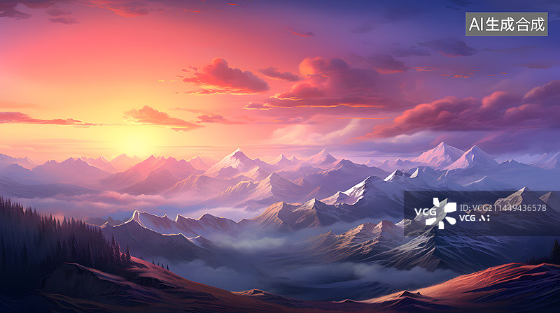 【AI数字艺术】雪山和日照金山图片素材