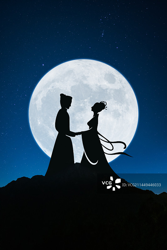 七夕牛郎织女相会图片素材