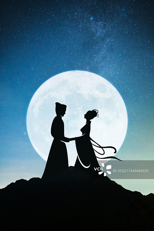 七夕牛郎织女相会图片素材