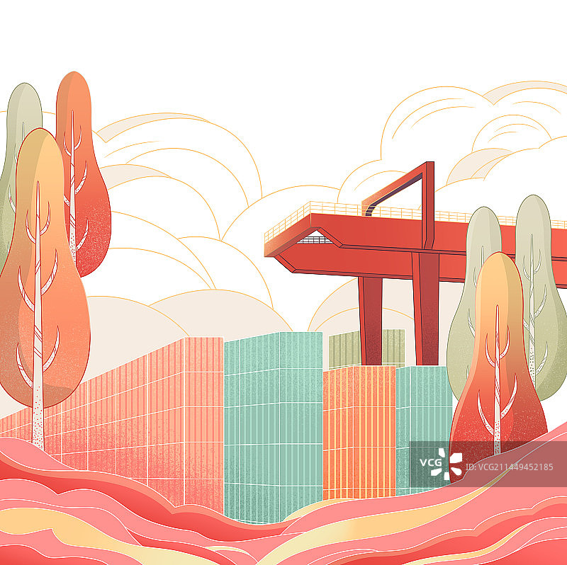 一带一路海南篇国潮风插画图片素材