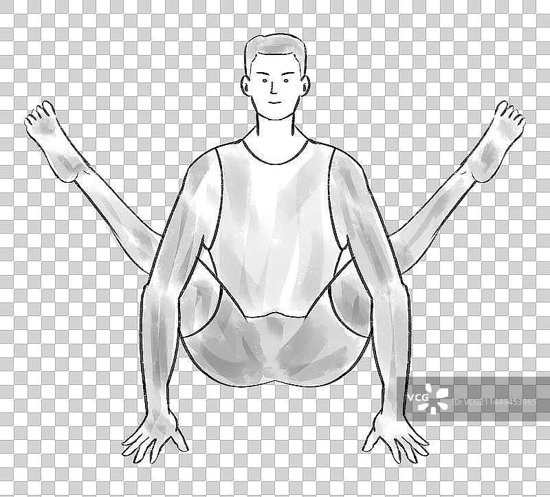 练瑜伽的男人黑白插画图片素材