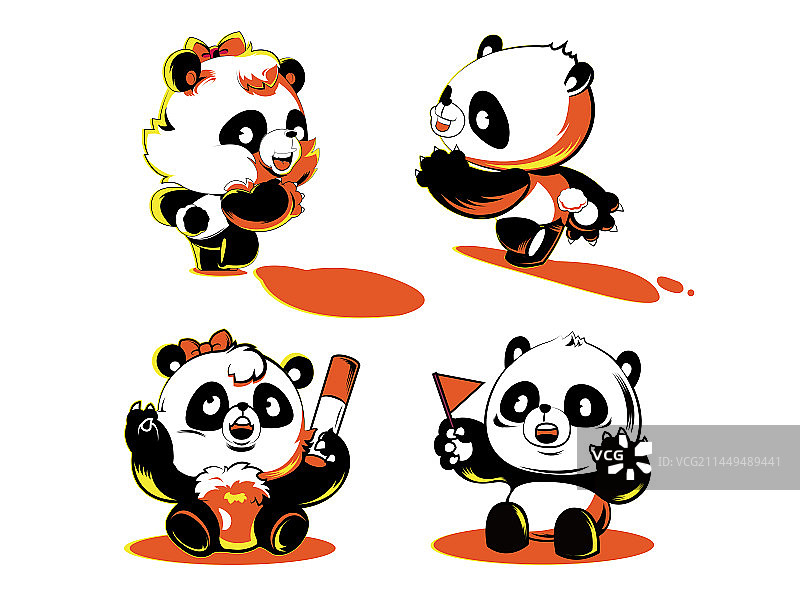 卡通漫画运动大熊猫加油打气跑步运动会国宝插画图片素材