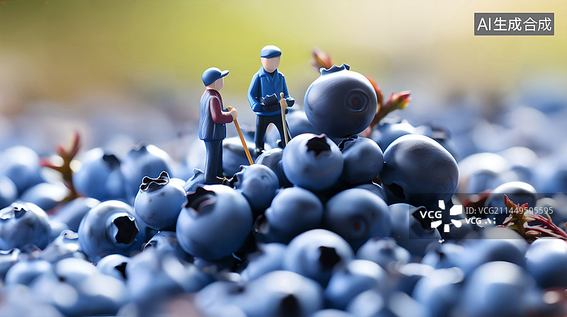 【AI数字艺术】蓝莓工人蓝色3D插画图片素材