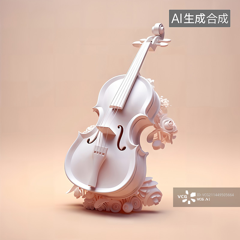 【AI数字艺术】大提琴小提琴乐器白色粉色3D插画图片素材